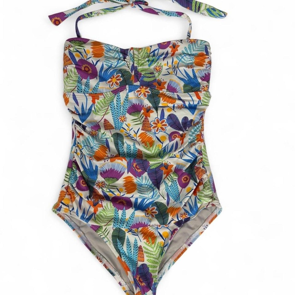 Echo One Piece Swimsuit Size 2 Colorful Tropical Floral Halter Tummy Control